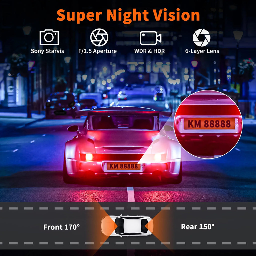 NEXPOW Dash Cam, 4K Dash Cam Front and Rear with Built-in GPS, Car Camera with 1.47" IPS Screen, Night Vision, 170° Wide Angle, Super Capacitor, WDR, 24H Parking Mode, Support 128GB Max