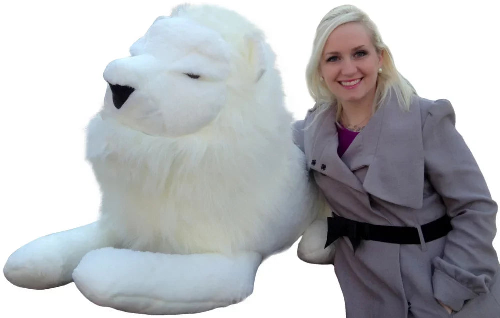American Made Giant Stuffed WHITE Lion 48 Inches Soft Made in the USA America