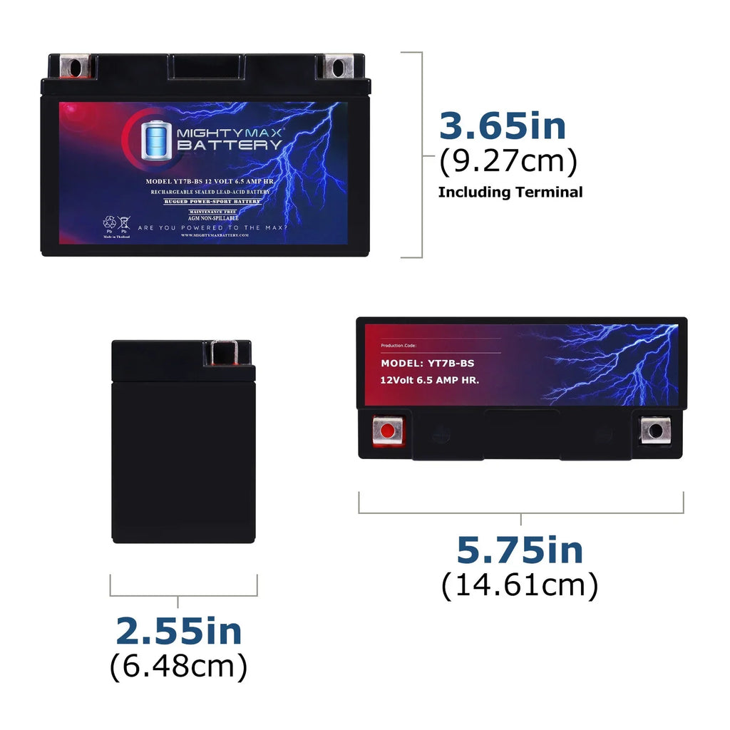 YT7B-BS 12V 6.5AH Replacement Battery compatible with SigmasTek ST7B-BS  Powersport