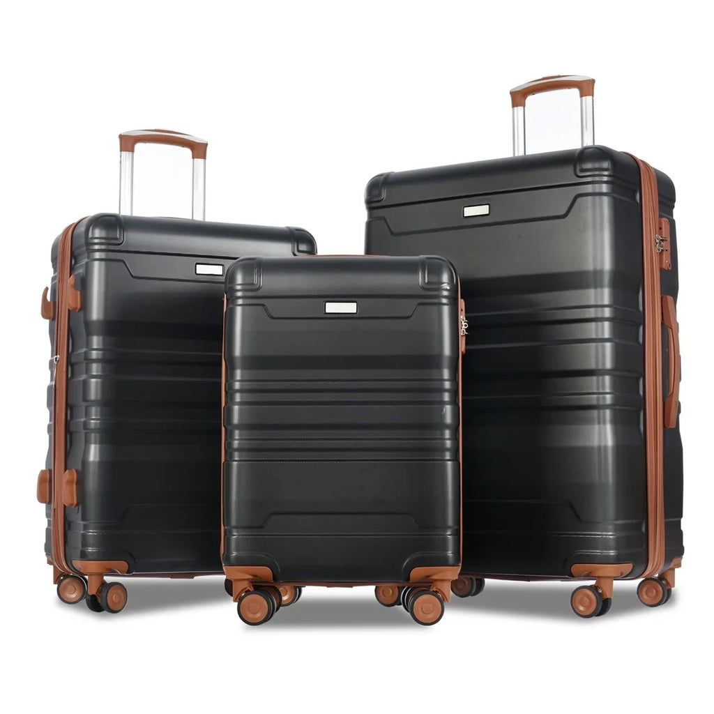Yone jx je  Luggage 3 Pcs Suitcase Set, ABS Hardside Suit case with Spinner Wheels Lightweight TSA Lock, 20/24/28 Inch,Black
