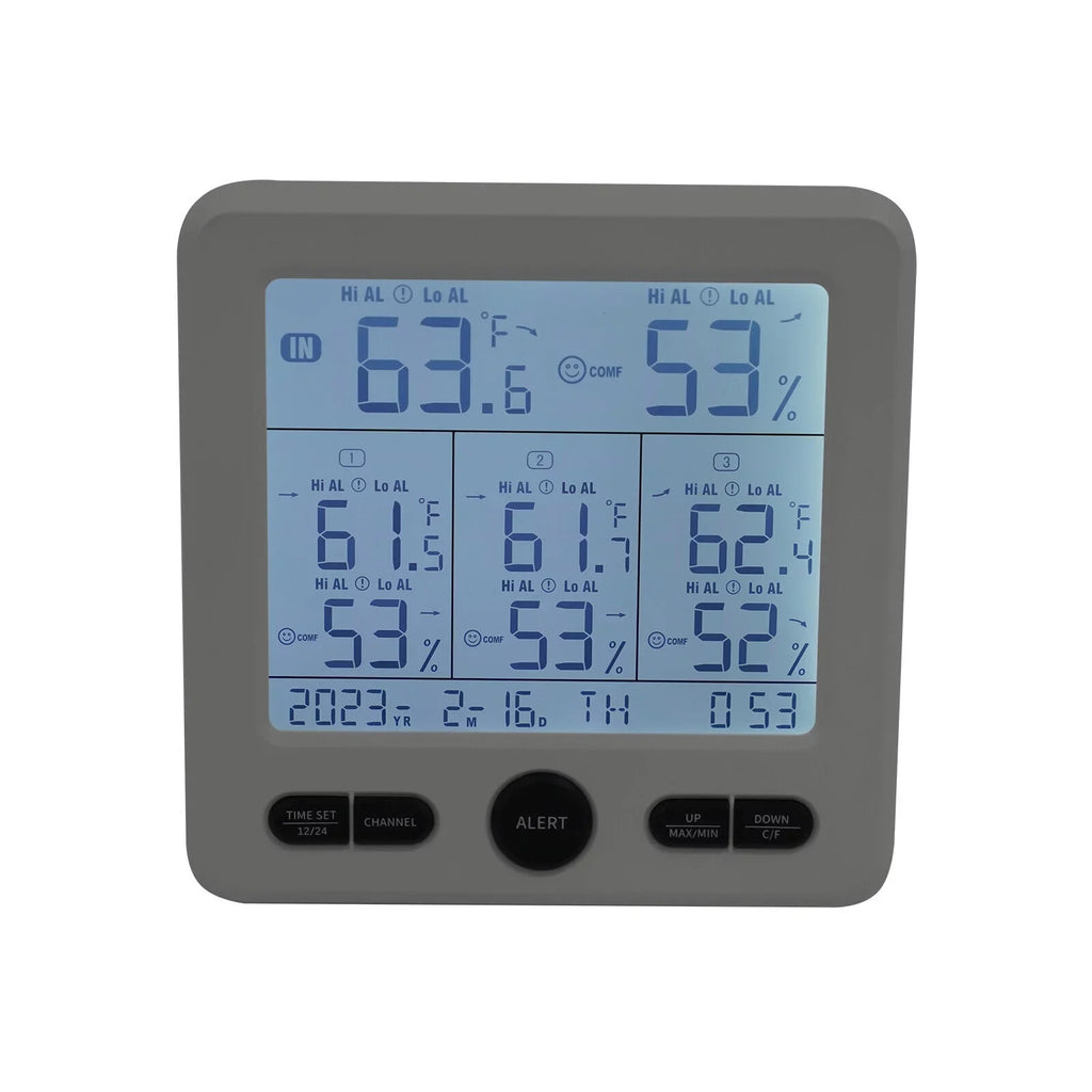 Digital Indoor Outdoor Hygrometer Thermometer Humidity Meter LCD 3 Sensors