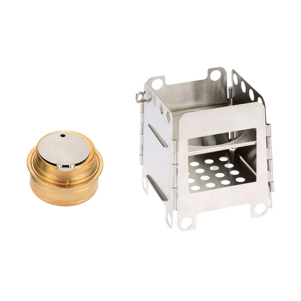 Lightweight Portable Folding Wood Stove - Stainless Steel Pocket Stove for Outdoor Camping, Cooking, Picnic, and Backpacking, Includes Backup Alcohol Burner