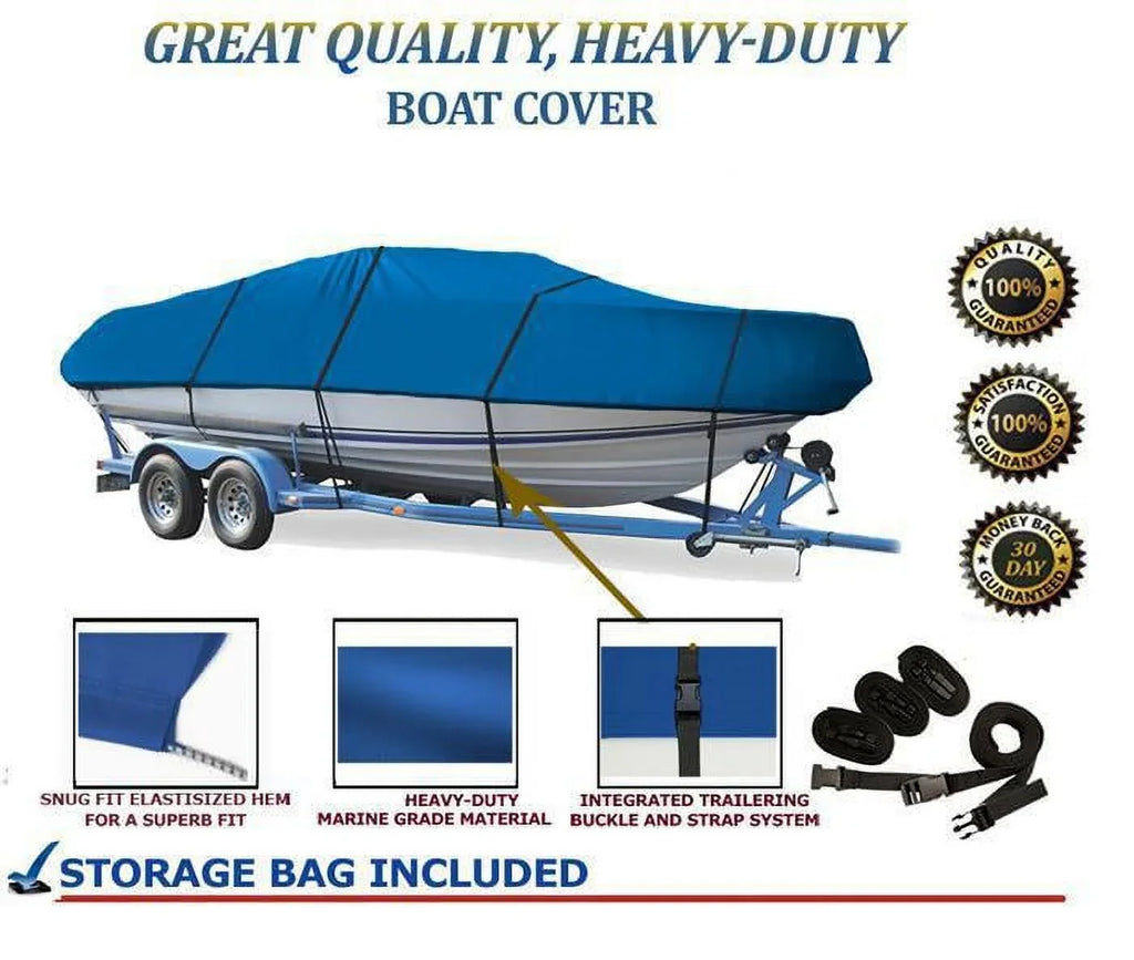BLUE, GREAT QUALITY BOAT COVER Compatible for POLAR KRAFT KODIAK V 180 FS W/ TM 2011-2015