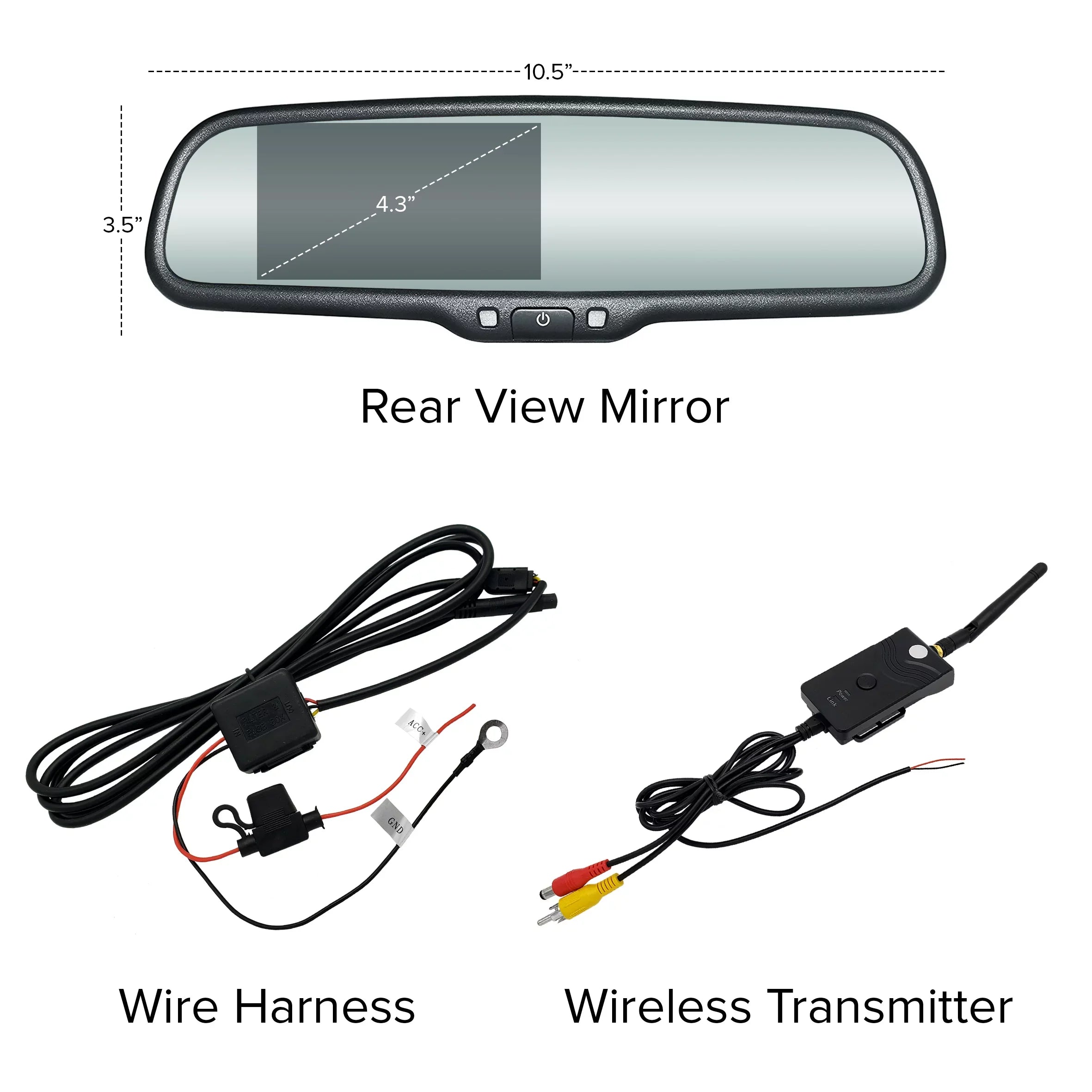 Master Tailgaters OEM Rear View Mirror with 4.3" LCD Screen & Wireless Transmitter | Universal Fit Mount for Cars