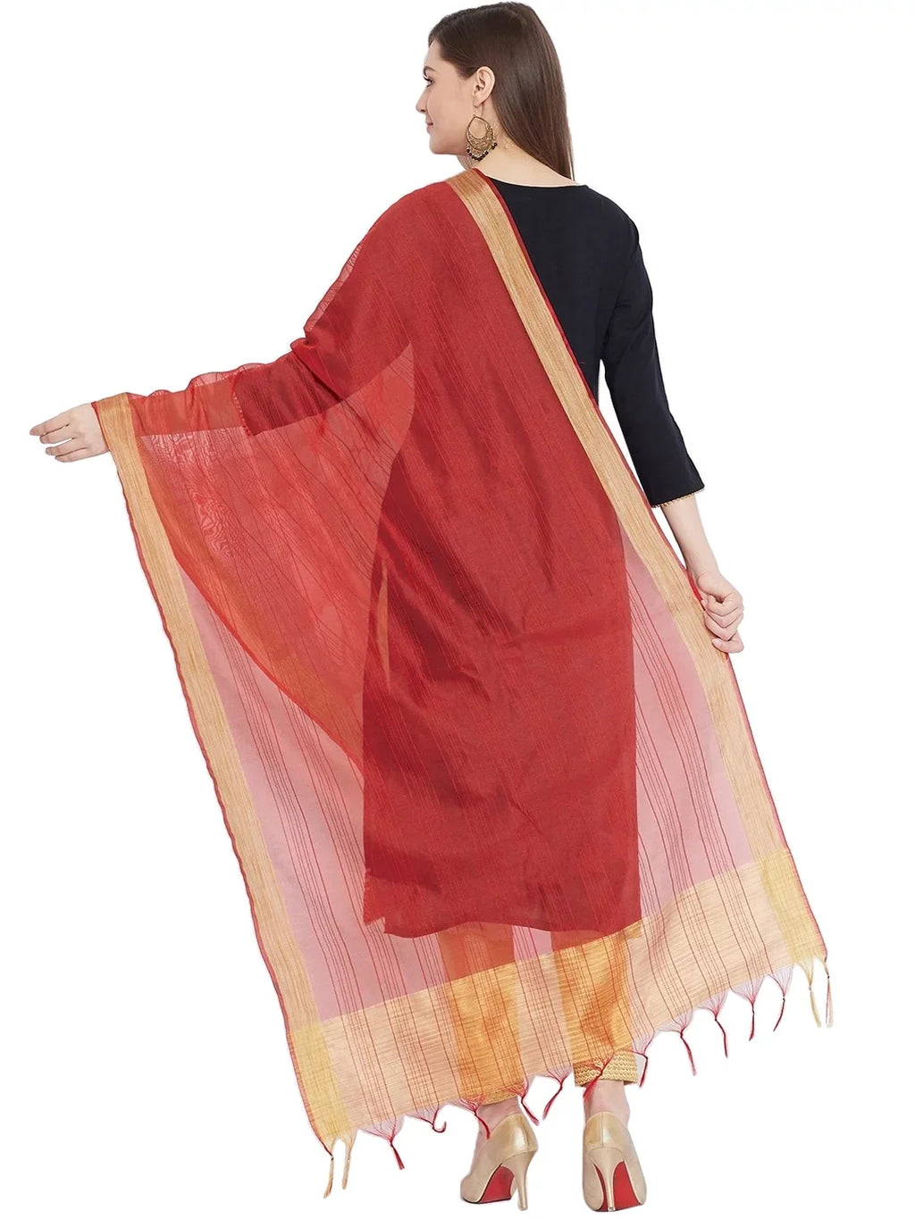 eloria Plain Red Woman's Indian Ethnic Chunni, Dupatta, Stole, Scarf Shawl Wrap