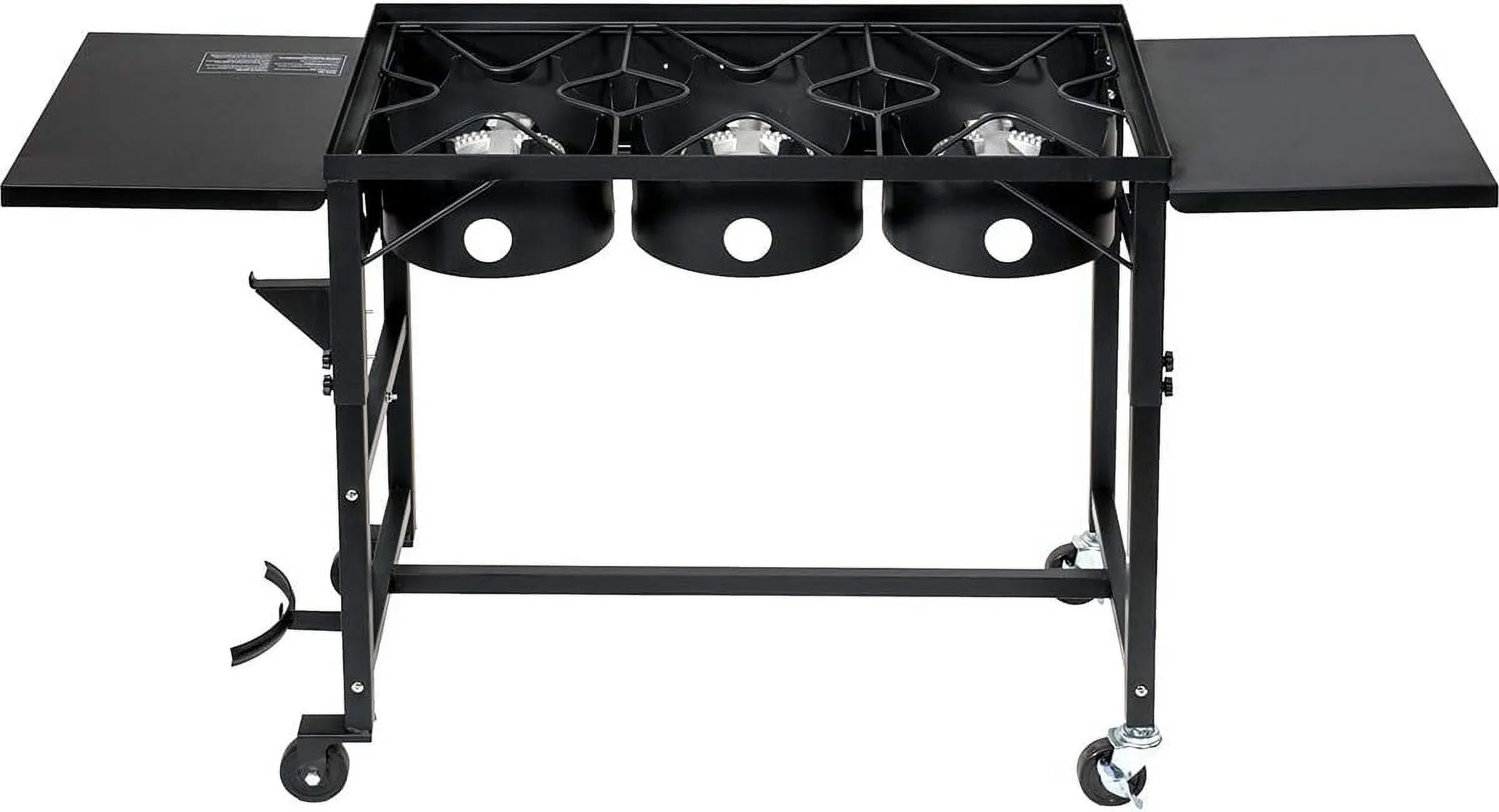 Portable Propane 87,000-BTU Triple-Burner Outdoor Camp Stove Side Table Patio Cooking Wheel W/Regulator 4 Hook Utensil Holder