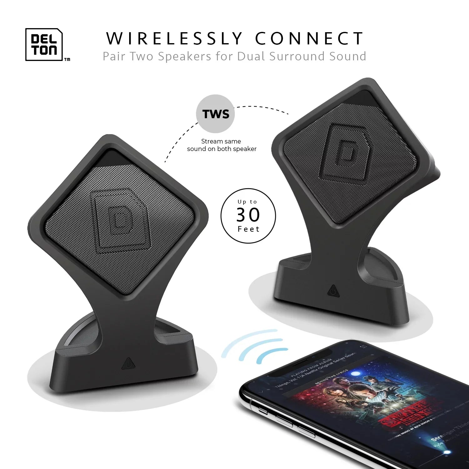 Delton True Wireless Speaker, Portable Bluetooth Speaker with Mic (Twin Pack), Dynamic HD Sound and Bass