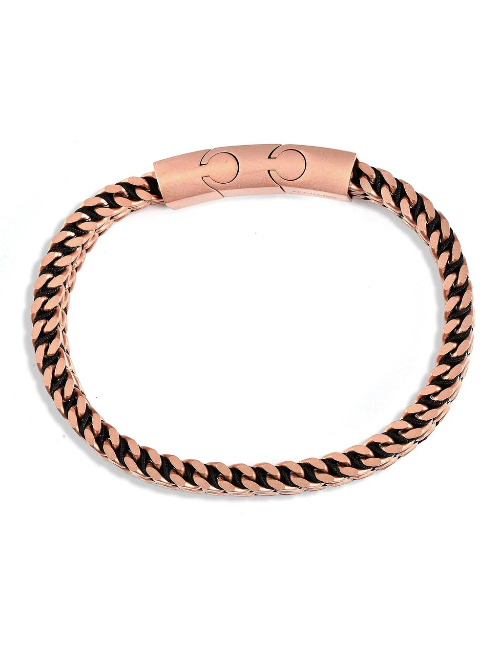 Coastal Jewelry Men's Matte Finish Rose Gold Plated Stainless Steel Double Franco Row Chain Bracelet (10mm) - 8" + 0.5" Ext.