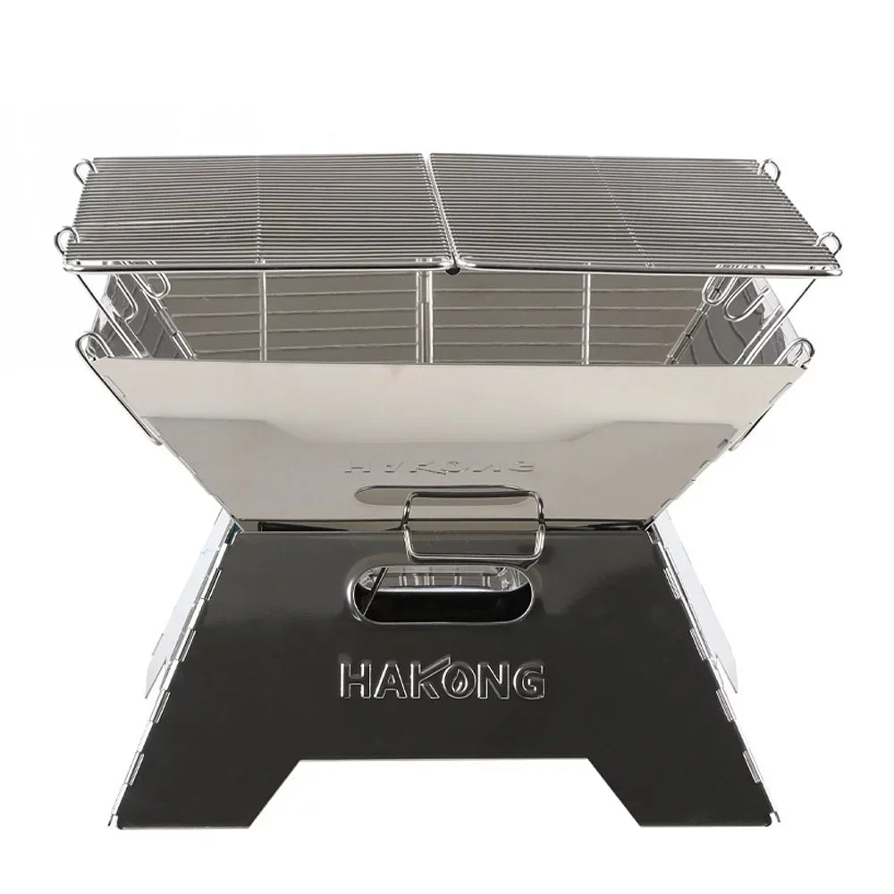 HAKONG Stainless Steel Portable BBQ Grill  Foldable Design Perfect for Traveling and Picnic Barbecue