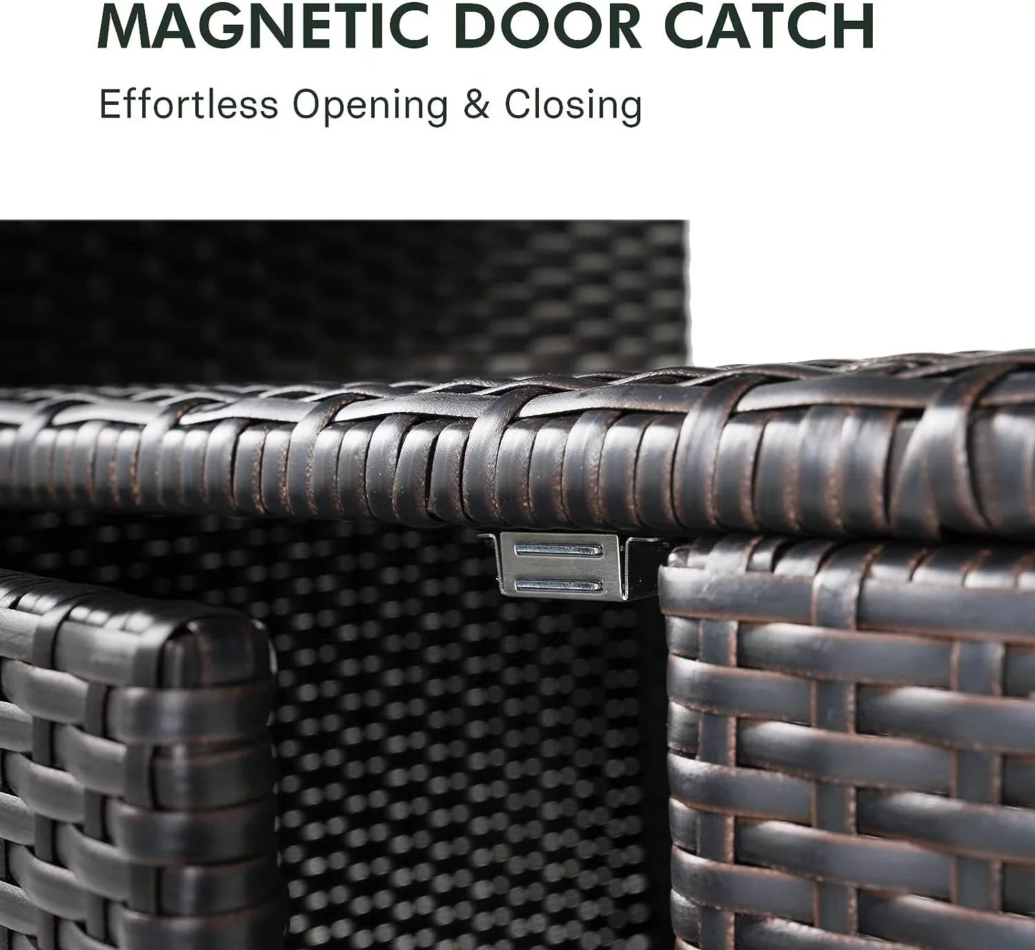 AUCHI Indoor Outdoor 2-Door Wicker Storage Cabinet with Shelf, Powder Coated Steel, All Weather Resin Wicker, Dark Brown