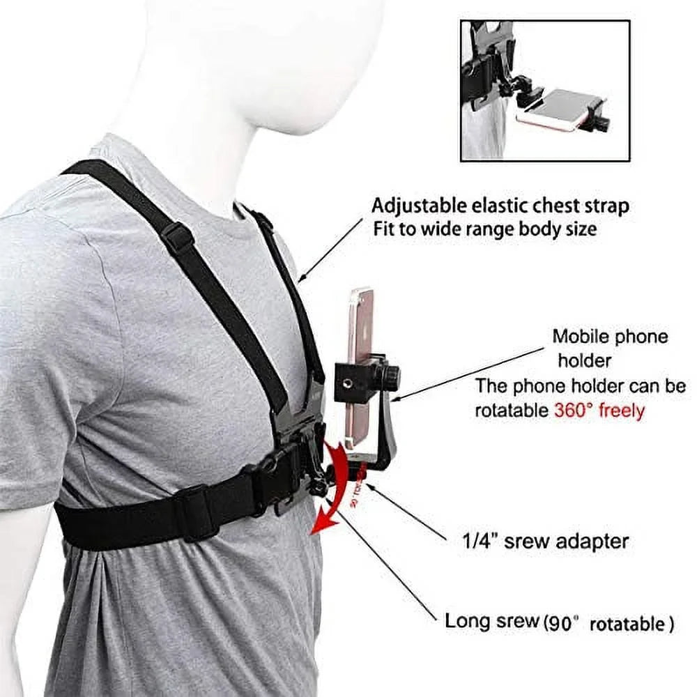 Mobile Phone Chest Strap Mount,Harness Strap Holder Universal Cell Phone Clip for Action Camera POV Compatible with Gopro Akaso Samsung iPhone etc