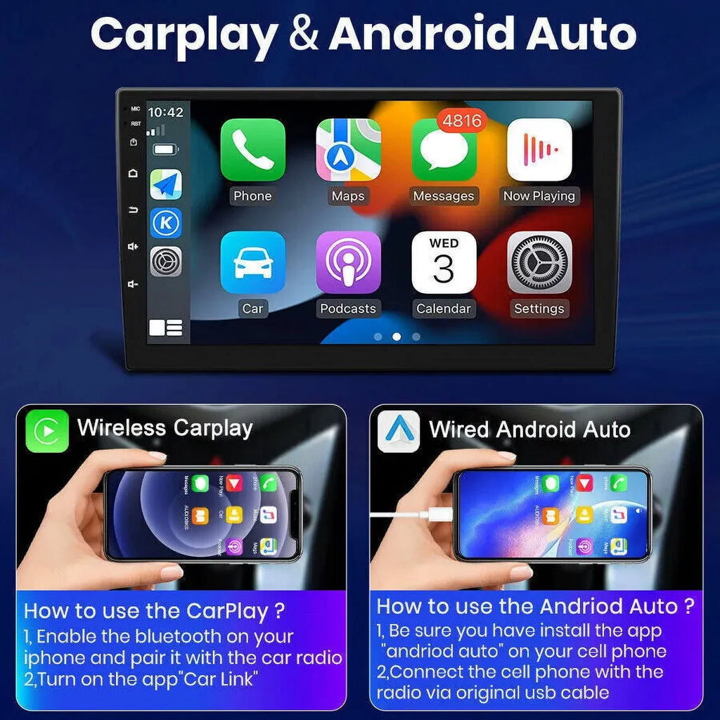 Single 1 DIN Rotatable 10.1'' 1280*720 IPS Android 12 2+32GB Bluetooth Car GPS Navigation WiFi Stereo Radio Apple CarPlay