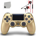 Pre-Owned Sony Dual Shock Gold Gaming Controller For PS4 Console + Wired Earbuds BOLT AXTION Bundle (Refurbished: Like New)