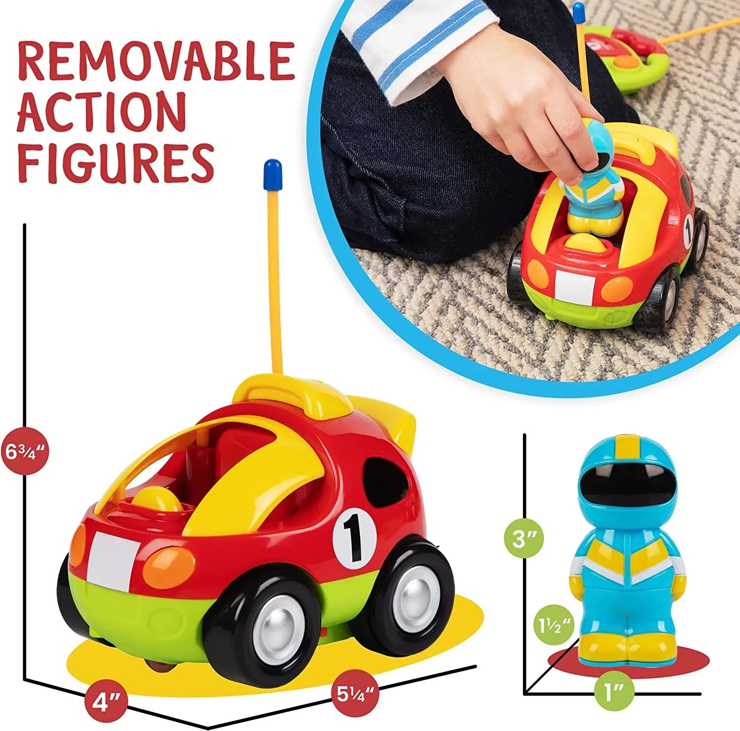 Prextex 2 Pack Cartoon Remote Control Cars | Police Car and Race Car - RC Toys for Kids, Boys, & Girls - Each with Different Frequencies So Both Can Race Together - Gifts for Toddler Boys Ages 2-4