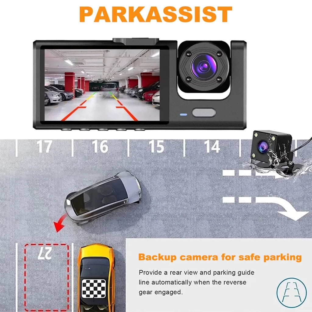 Shinysix Dash Cam Front and Rear Inside 3 Cameras 1080P+720P+480p Car Rearview Mirror Car Video Recording Camcorder Night Vision Car Camera Recorder Auto Safety Driving Recorder