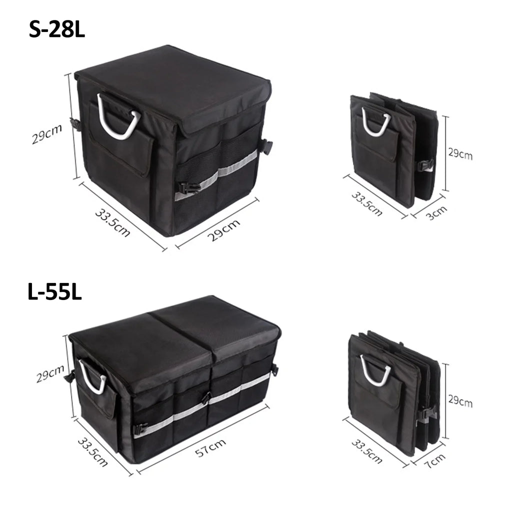 OWSOO Car Trunk Organizer Car Trunk Storage Box Automotive Cargo Organizer Oxford Cloth Folding Car Storage Box with Reflective Strip 55L