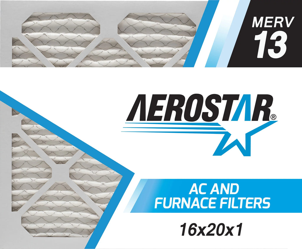 Aerostar 16x20x1 MERV  13, Pleated Air Filter, 16x20x1, Box of 4, Made in the USA