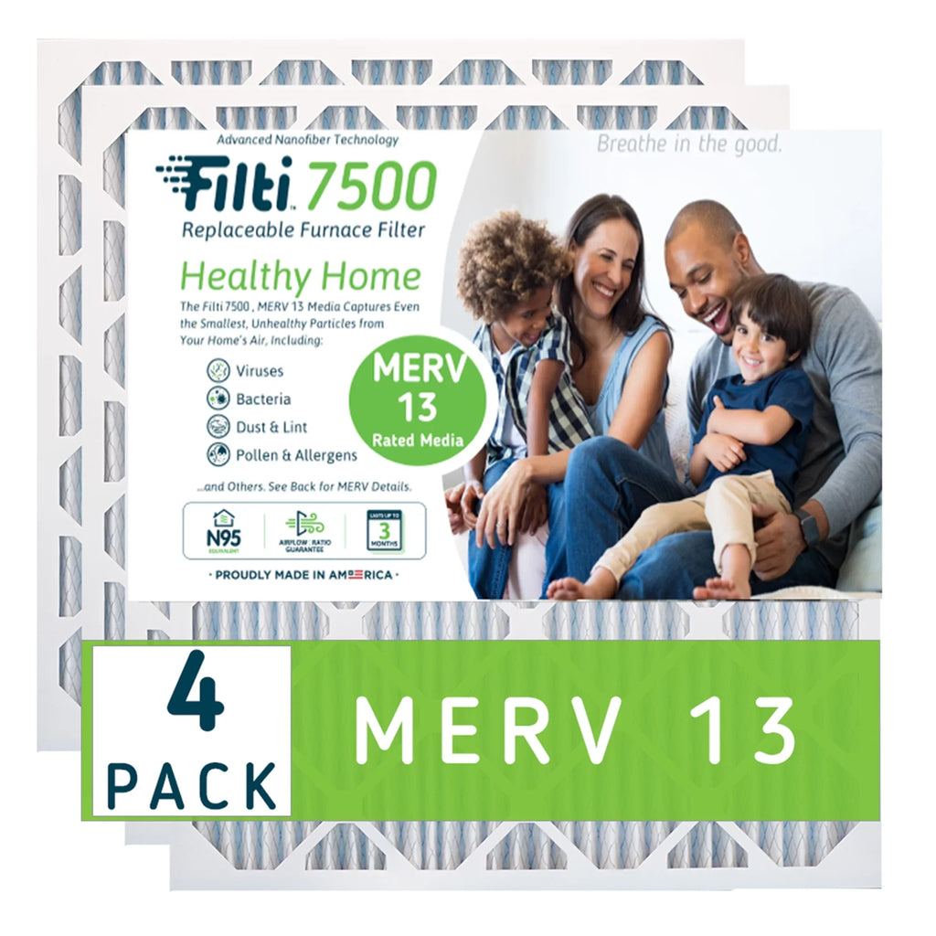 Filti 7500 Pleated Home HVAC Furnace 16x25x1 MERV 13 Air Filter (4 Pack)
