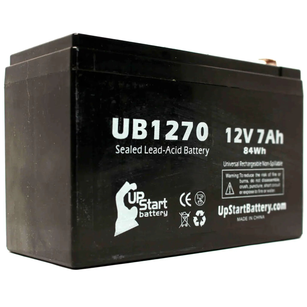 2x Pack - Compatible Upsonic PCM200 Battery - Replacement UB1270 Universal Sealed Lead Acid Battery (12V, 7Ah, 7000mAh, F1 Terminal, AGM, SLA) - Includes 4 F1 to F2 Terminal Adapters
