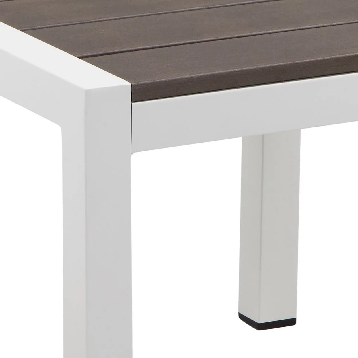 Josh 18 Inch Side End Table, Smooth Gray Polyresin Planks, Aluminum Frame- Saltoro Sherpi