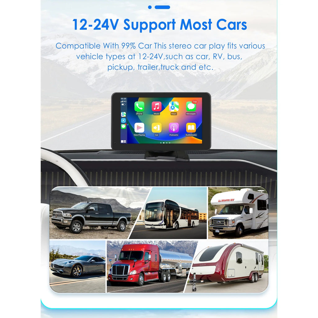 GPS Navigation Apple Carplay AUX FM Car Radio Stereo Head Unit 7" Touchscreen 360° Adjustable Portable Mirror Link Android Auto Monitor Player
