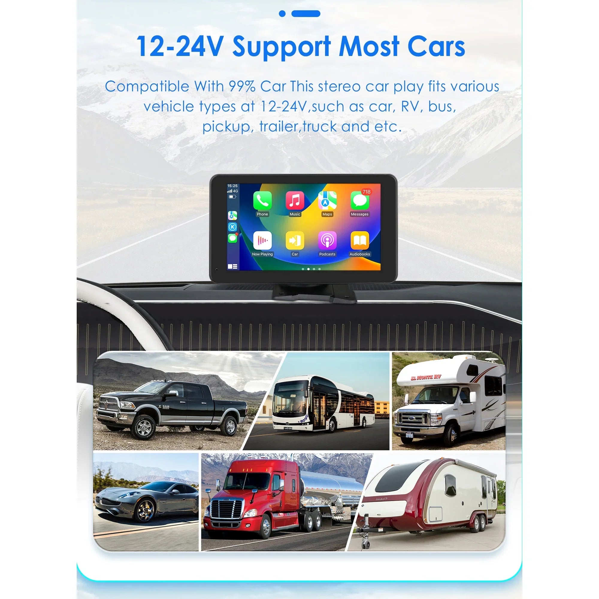 GPS Navigation Apple Carplay AUX FM Car Radio Stereo Head Unit 7" Touchscreen 360° Adjustable Portable Mirror Link Android Auto Monitor Player