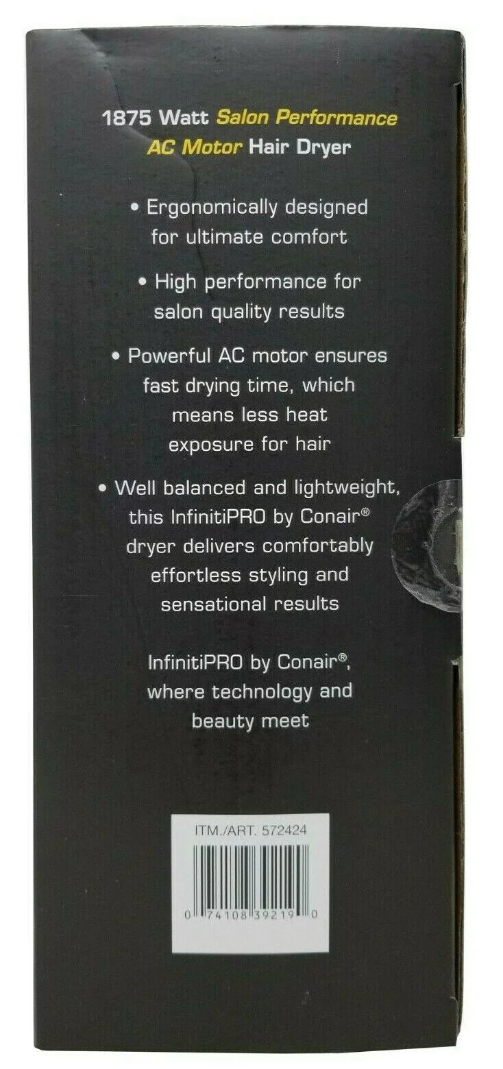 Conair Infiniti Pro 1875 Watt Styling Tool Salon Performance AC Motor Hair Dryer