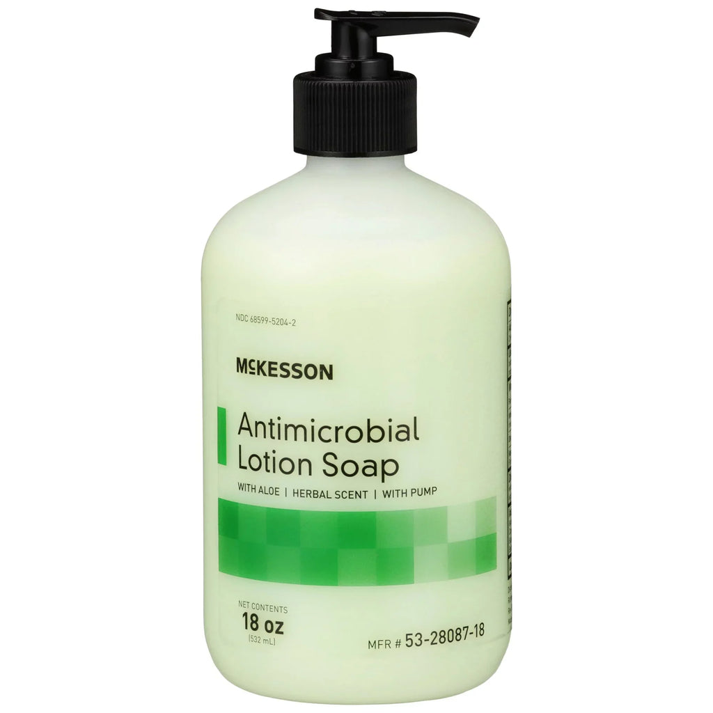 McKesson Antimicrobial Hand Lotion Soap with Aloe - Herbal Scent, 18 oz, 12 Ct