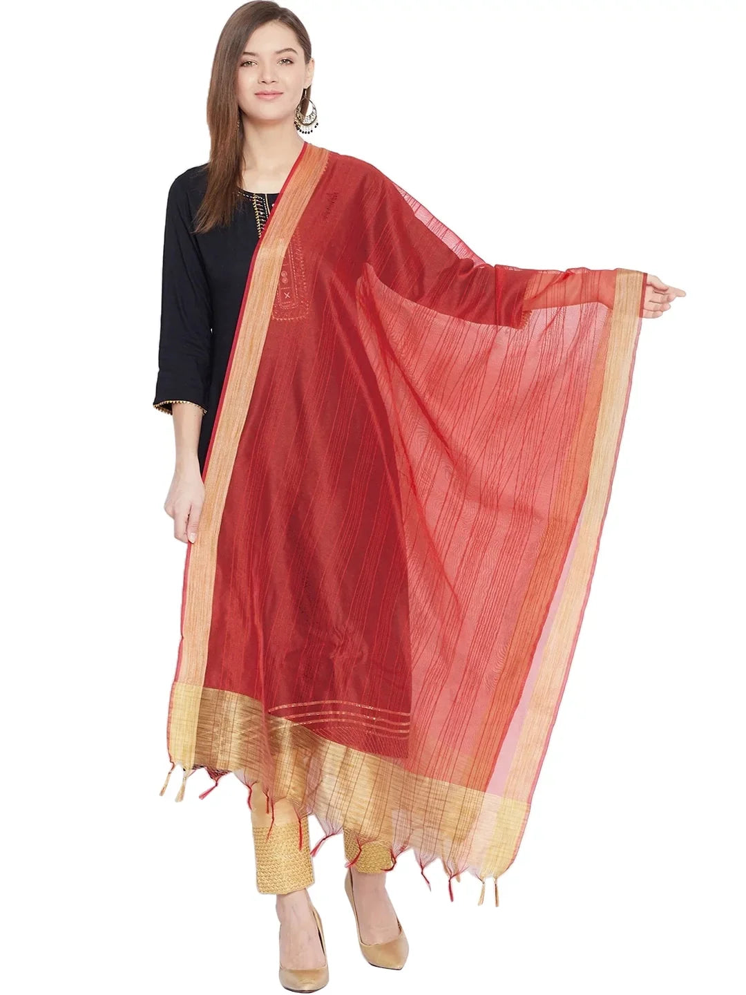 eloria Plain Red Woman's Indian Ethnic Chunni, Dupatta, Stole, Scarf Shawl Wrap