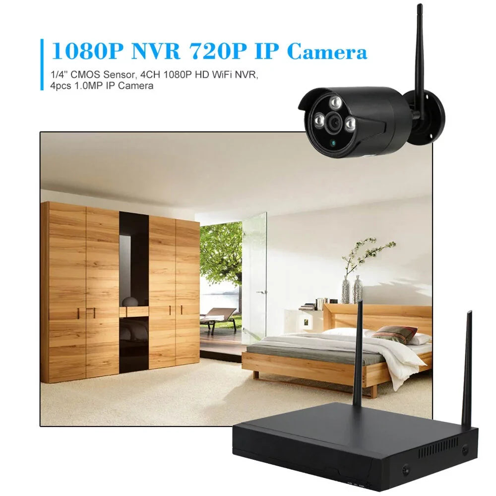 Apexeon Webcam,Wireless WiFi 4CH 1080P Support P2P 1.0MP Wireless 1080P WiFi 1080P  WiFi Waterproof Outdoor IP Camera P2P IR-CUT Vision Motion CCTV NVR Kit 4pcs WiFi Waterproof Florbela