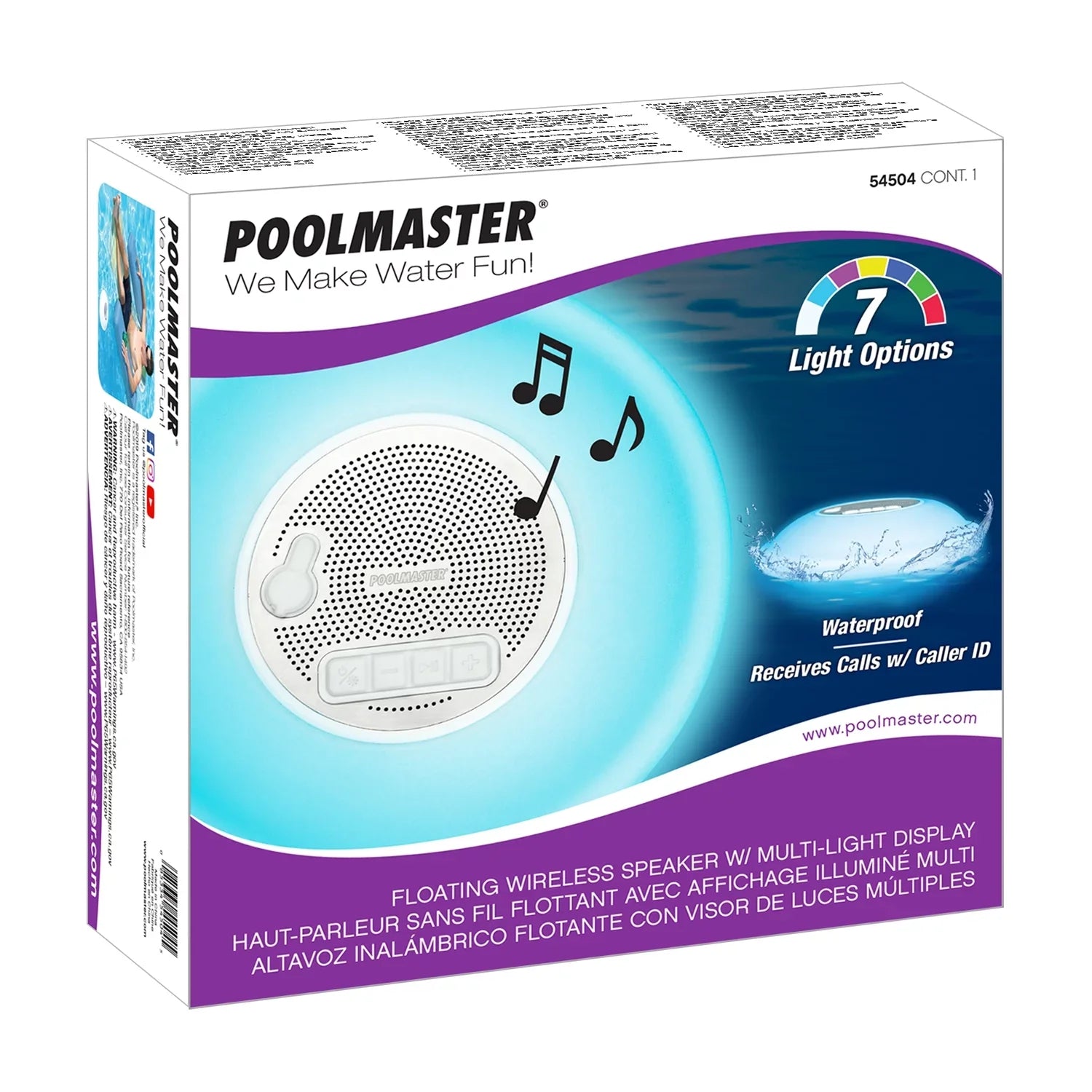 Poolmaster Multi-Light Floating Waterproof Portable Bluetooth Speaker - 7 Color LED Backlight Monitor with Phone Call Functionality for Swimming Pools, Lakes, Outdoors