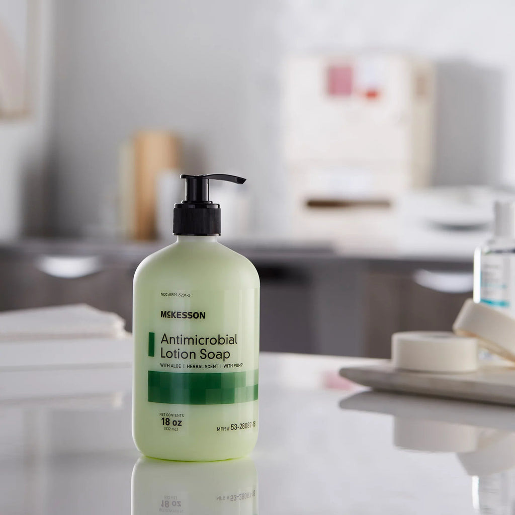 McKesson Antimicrobial Hand Lotion Soap with Aloe - Herbal Scent, 18 oz, 12 Ct