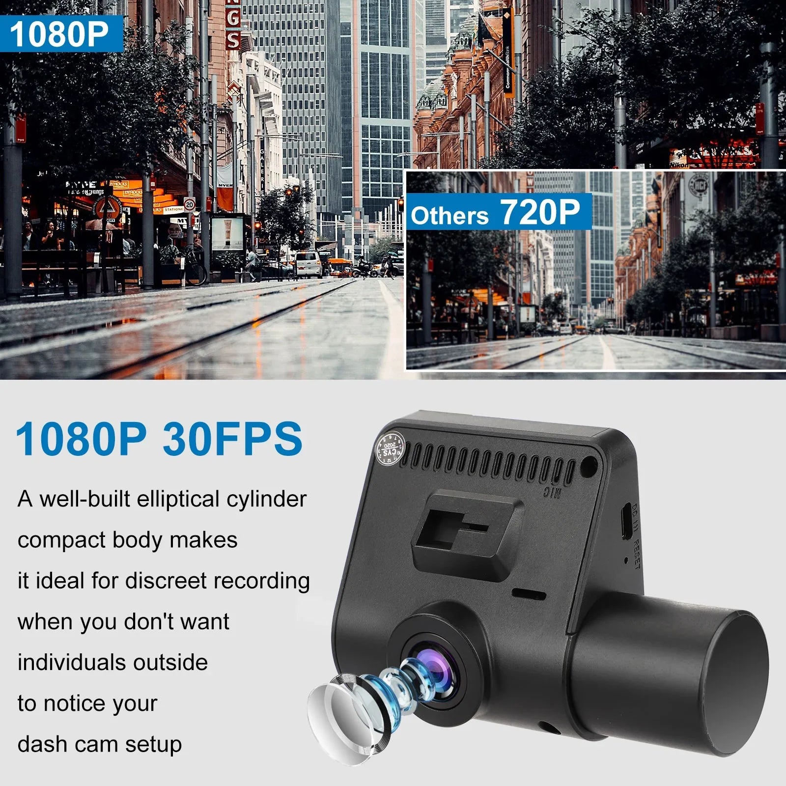 Dual Dash Cam, TSV 1080P Car Driving Recorder Camera, 170° Wide Angle Front Inside Camera with Night Vision, Loop Recording, G-Sensor, Parking Mode, Motion Detection, HDR, Black