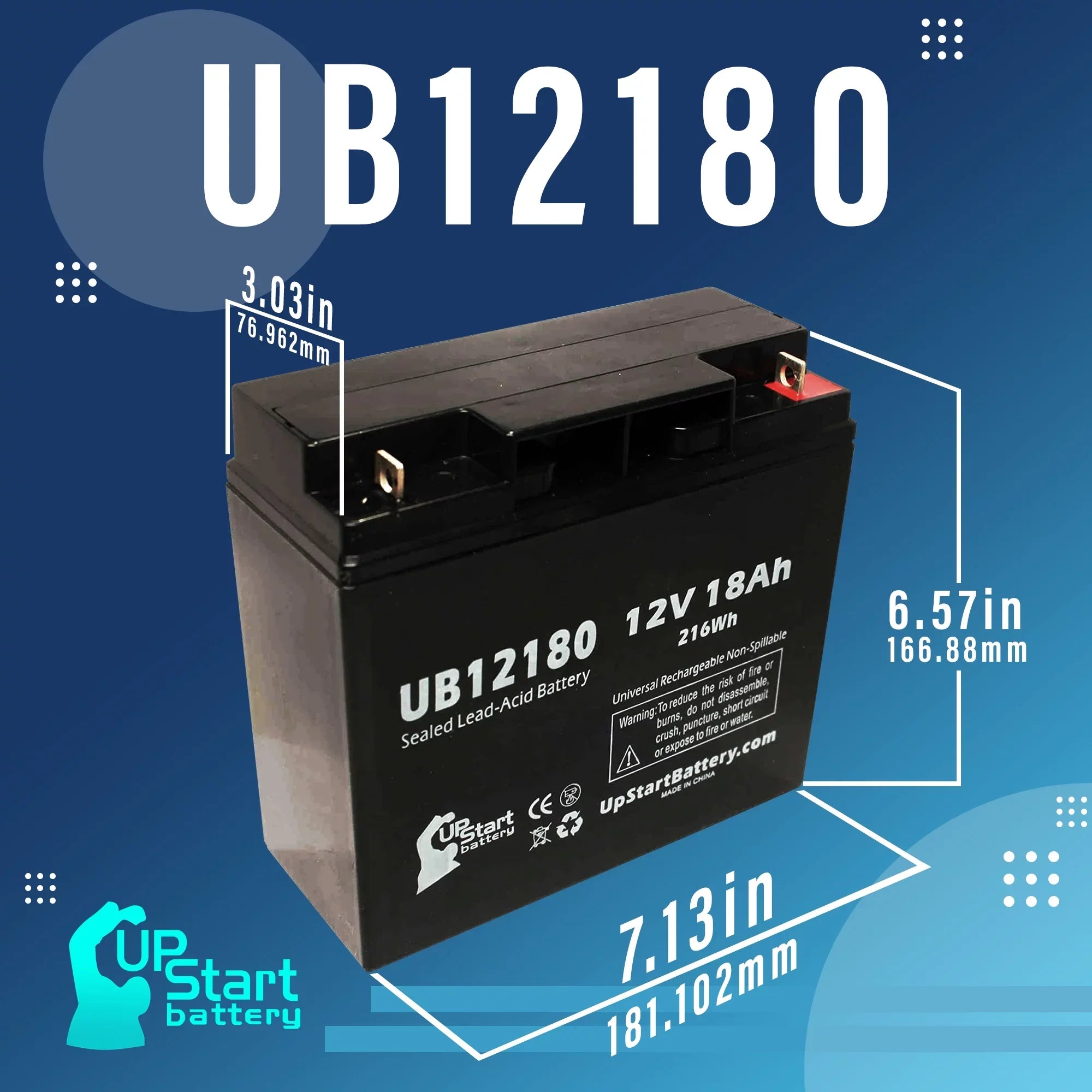 Compatible EAGLE PICHER BATTERIES CF12V18 Battery - Replacement UB12180 Universal Sealed Lead Acid Battery (12V, 18Ah, 18000mAh, T4 Terminal, AGM, SLA)