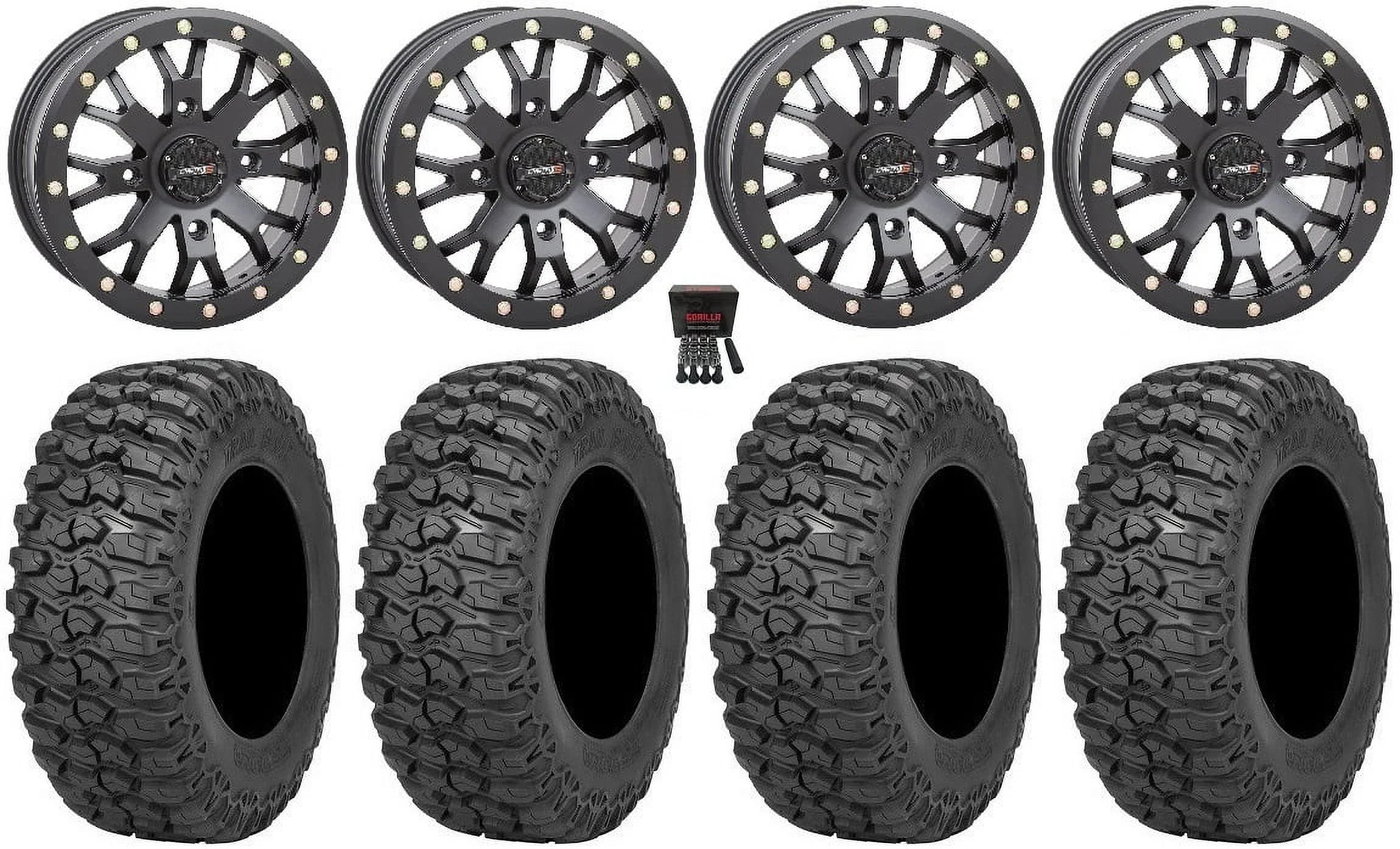 System 3 SB-4 Black (6+1) 15" Wheels 32" Trail Saw 2.0 Tires Can-Am Commander Maverick Renegade Outlander Defender