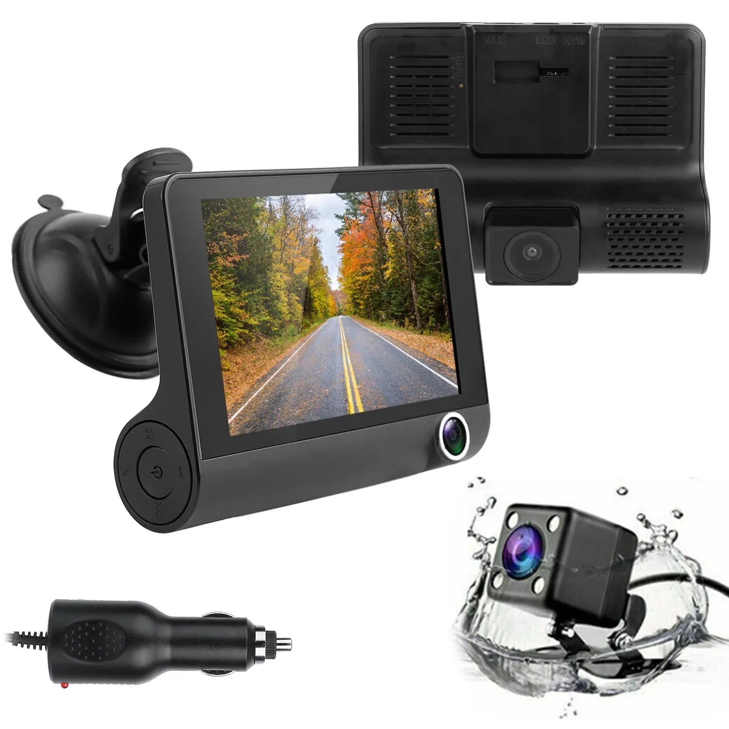 FHD Car DVR Dash Camera, iMounTEK Dash Camera 1080P 4in IPS Touch Screen 3 Channel Dash Cam(Front, Inside, Rear) Vehicle Driving Recorder Seamless Loop Recording Motion Detection