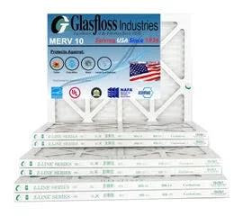 Glasfloss 20x36x1 - MERV 10 -Qty:12 - Furnace Air Filter - Made in USA (Actual Size: 19.5 x 36.5x7/8 inch)