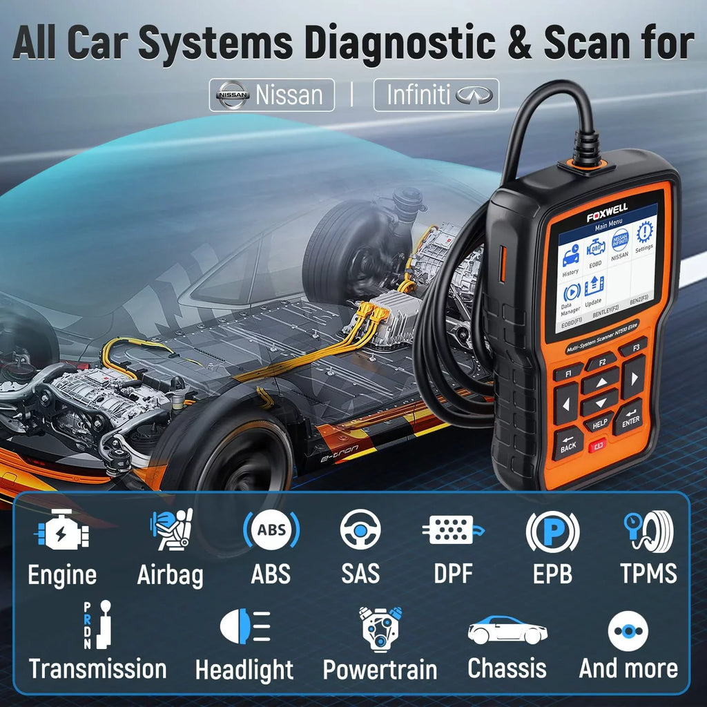Foxwell NT510 Elite OBD2 Scanner Fits for Nissan Infiniti Professional Bi-Directional Scan Tool All System Scanner Car Diagnostic Tool with Oil Reset EPB SAS TPS Battery Registration OBD2 Code Reader