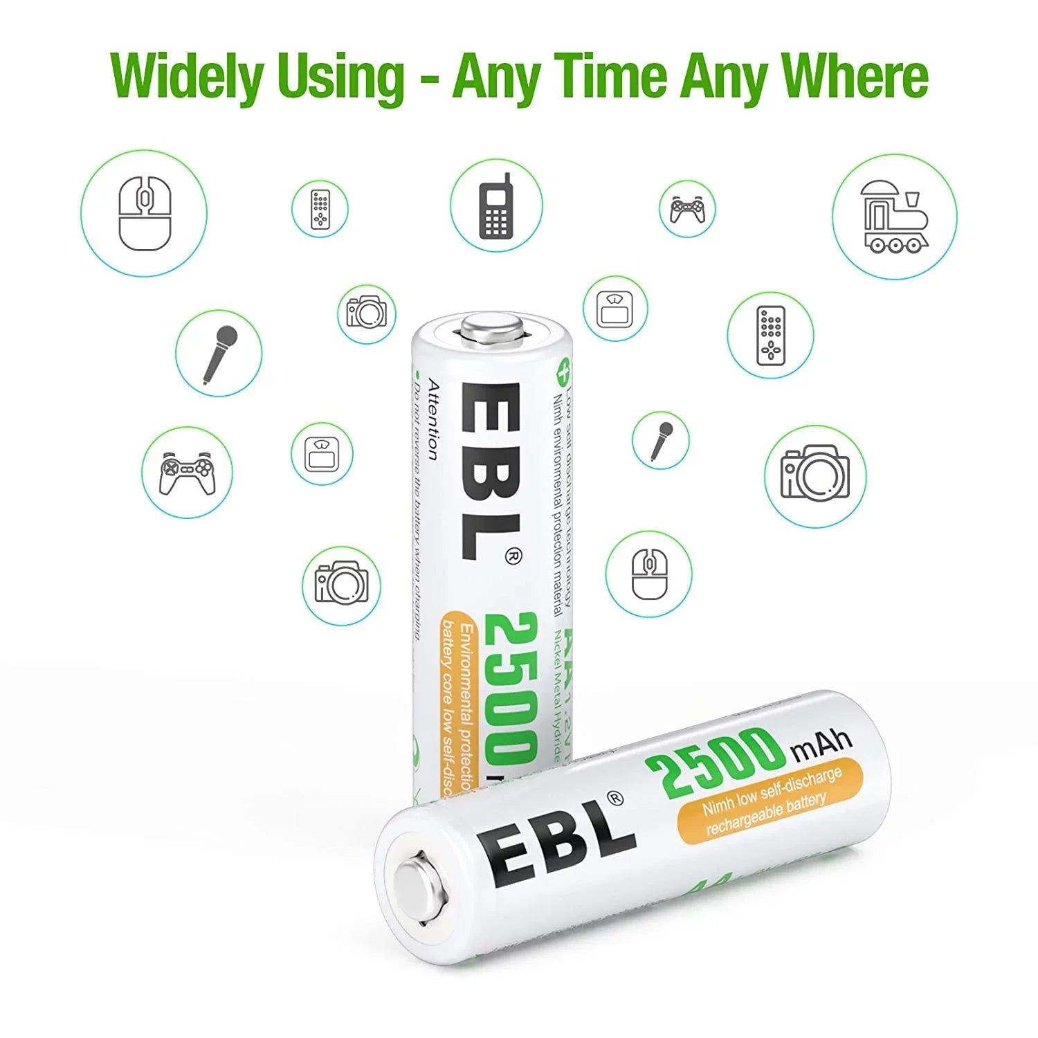 EBL AA Rechargeable Batteries 1.2V 2500mAh High Performance Pre-Charged AA Batteries - 24 Pack