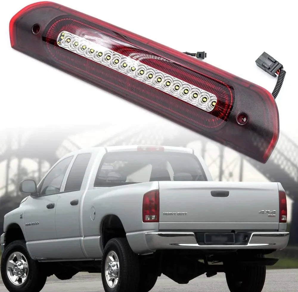 NSLUMO Led Third Brake Light Replacement for 2002-2009 Dodge RAM 1500 2500 3500 Red LED Strobe 3rd Brake Light White Reverse Cargo Light Kit Euro Clear Lens CHMSL Rear Tail Brake Lamp Assembly