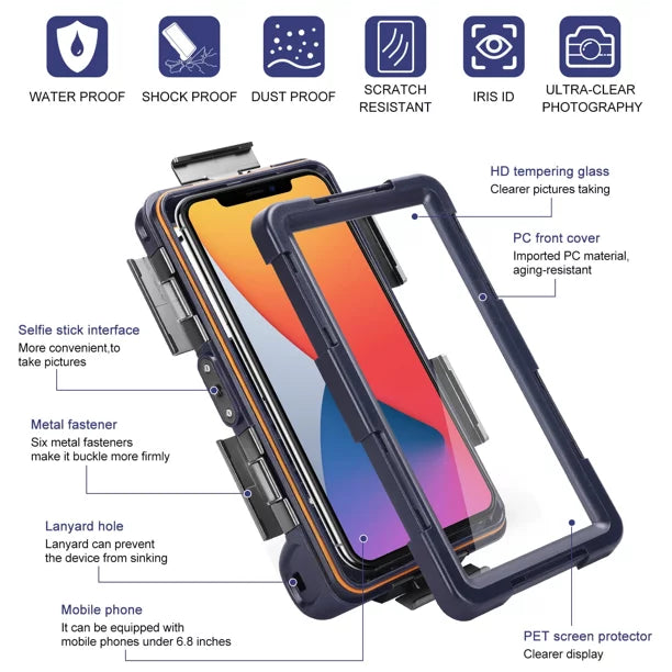 UrbanX Professional [15m/50ft] Swimming Diving Surfing Snorkeling Photo Video Waterproof Protective Case Underwater Housing for Oppo F9 (F9 Pro) And all Phones Up to 6.9 Inch LCD with Lanyard