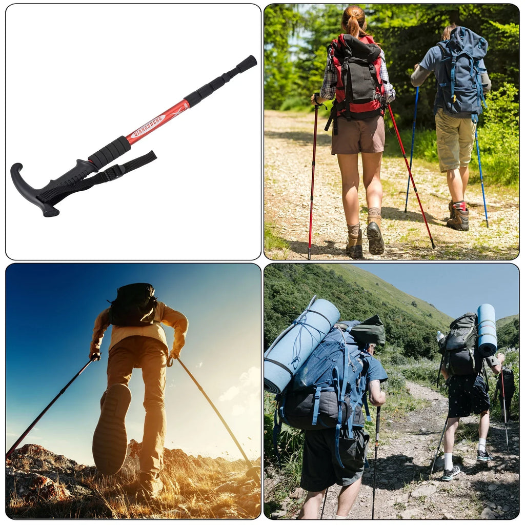 Uxcell Trekking Poles Collapsible Telescopic Hiking Pole 43 Inch T Handle, Red