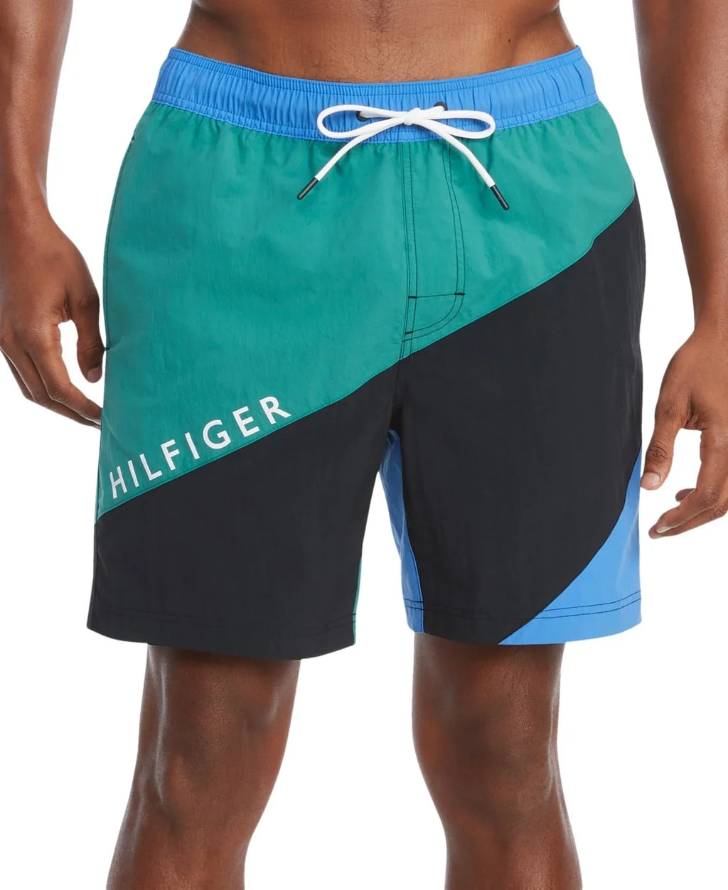 Tommy Hilfiger Mens Colorblocked Drawstring Swim Trunks 2XL XXL Blue Green