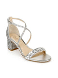 JEWEL BADGLEY MISCHKA Womens Silver Embellished Glitter Claudia Round Toe Block Heel Buckle Dress Heeled Sandal 8.5 M