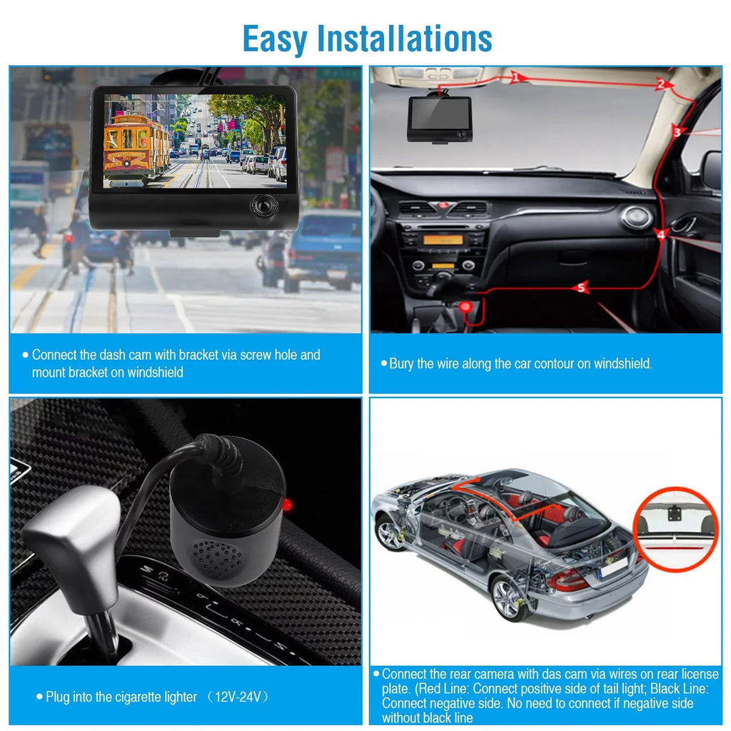 FHD Car DVR Dash Camera, iMounTEK Dash Camera 1080P 4in IPS Touch Screen 3 Channel Dash Cam(Front, Inside, Rear) Vehicle Driving Recorder Seamless Loop Recording Motion Detection