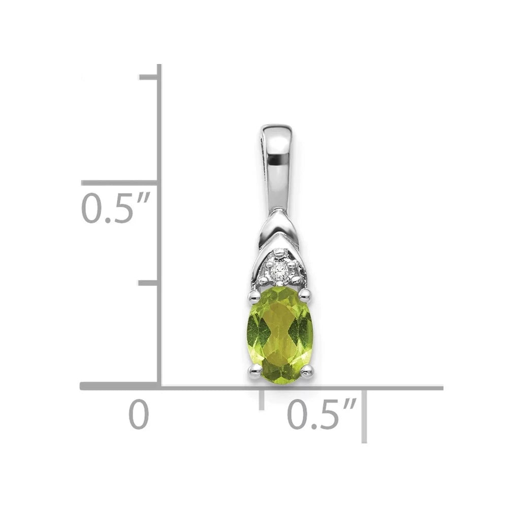 Auriga 14K White Gold Peridot Diamond Pendant for Women (L-16mm, W-4mm)