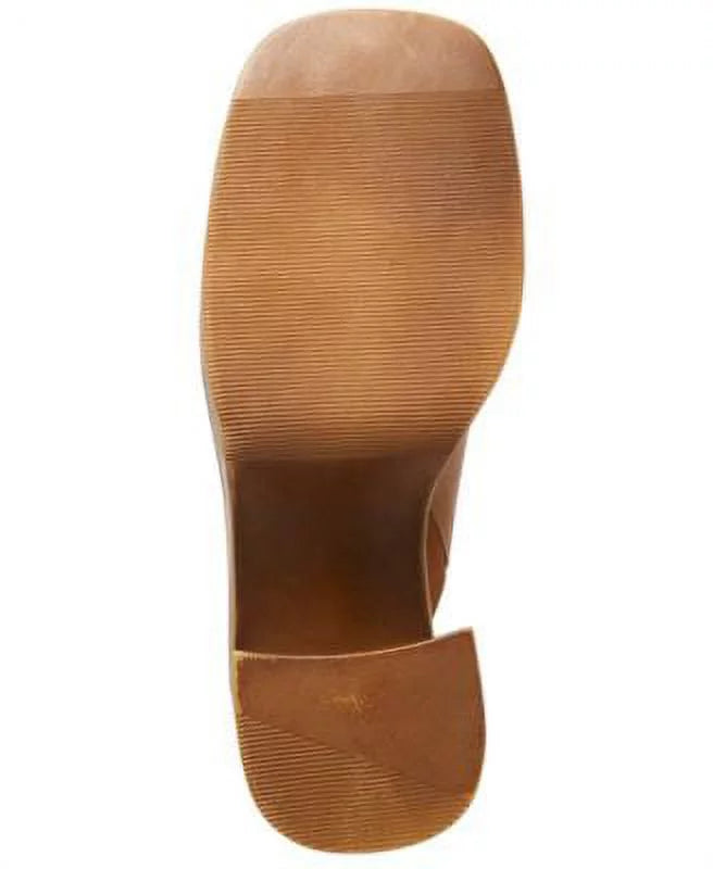 STEVE MADDEN Womens Beige 1" Platform Padded Goring Flirtie Square Toe Block Heel Slip On Leather Clogs Shoes 8 M