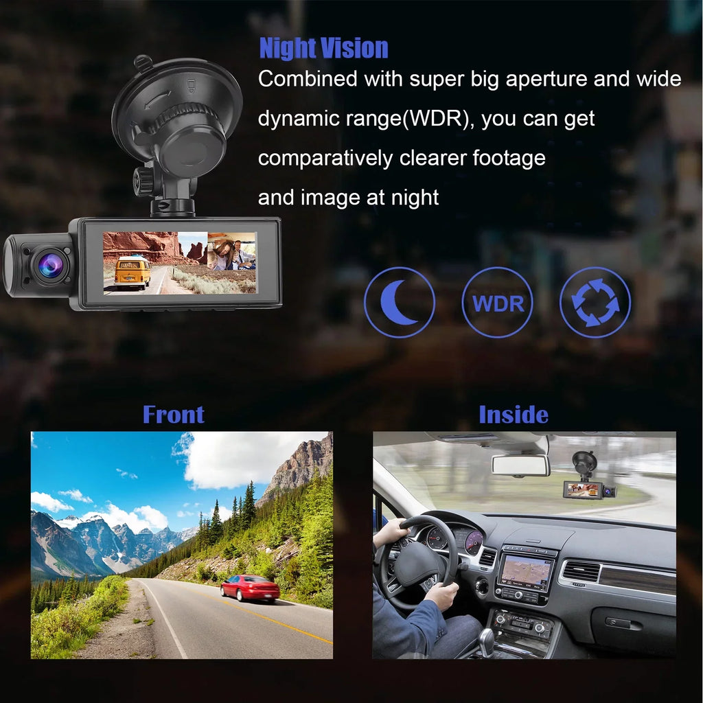 Dual Dash Cam, TSV 1080P Driving Recorder Camera for Cars, 170° Wide Angle Front Inside Camera with 3.16inch Screen, Night Vision, Loop Recording, G-Sensor, Parking Monitor, WDR