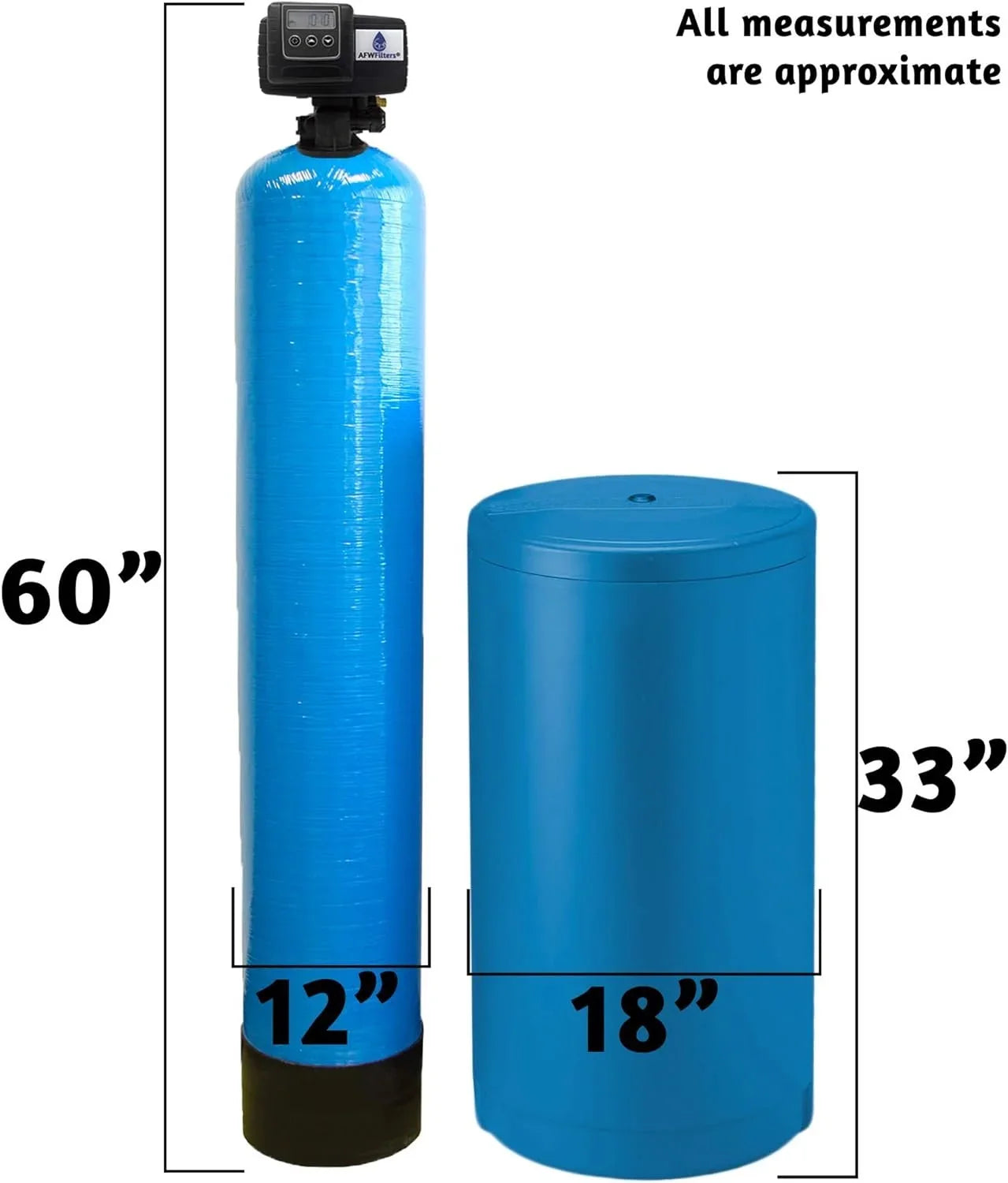 AFWFilters 2 cubic Foot 64k Whole Home Iron Pro Water Softener with Fine Mesh Resin, 3/4" Plastic MNPT Connection, and Blue Tanks