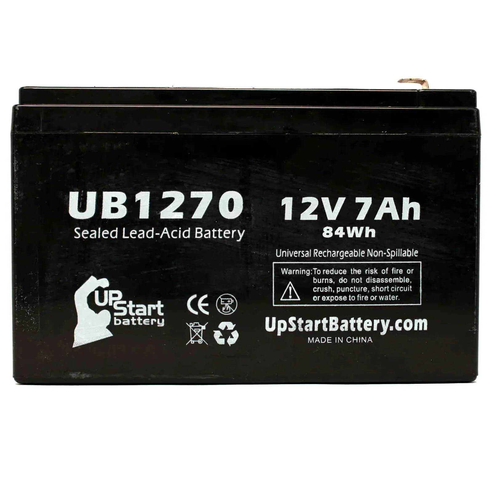 2x Pack - Compatible Upsonic PCM200 Battery - Replacement UB1270 Universal Sealed Lead Acid Battery (12V, 7Ah, 7000mAh, F1 Terminal, AGM, SLA) - Includes 4 F1 to F2 Terminal Adapters